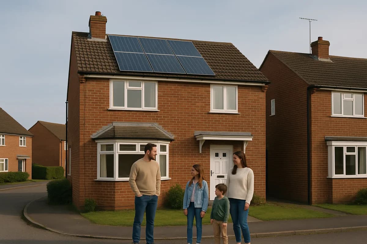 UK family with children outside their solar-powered home