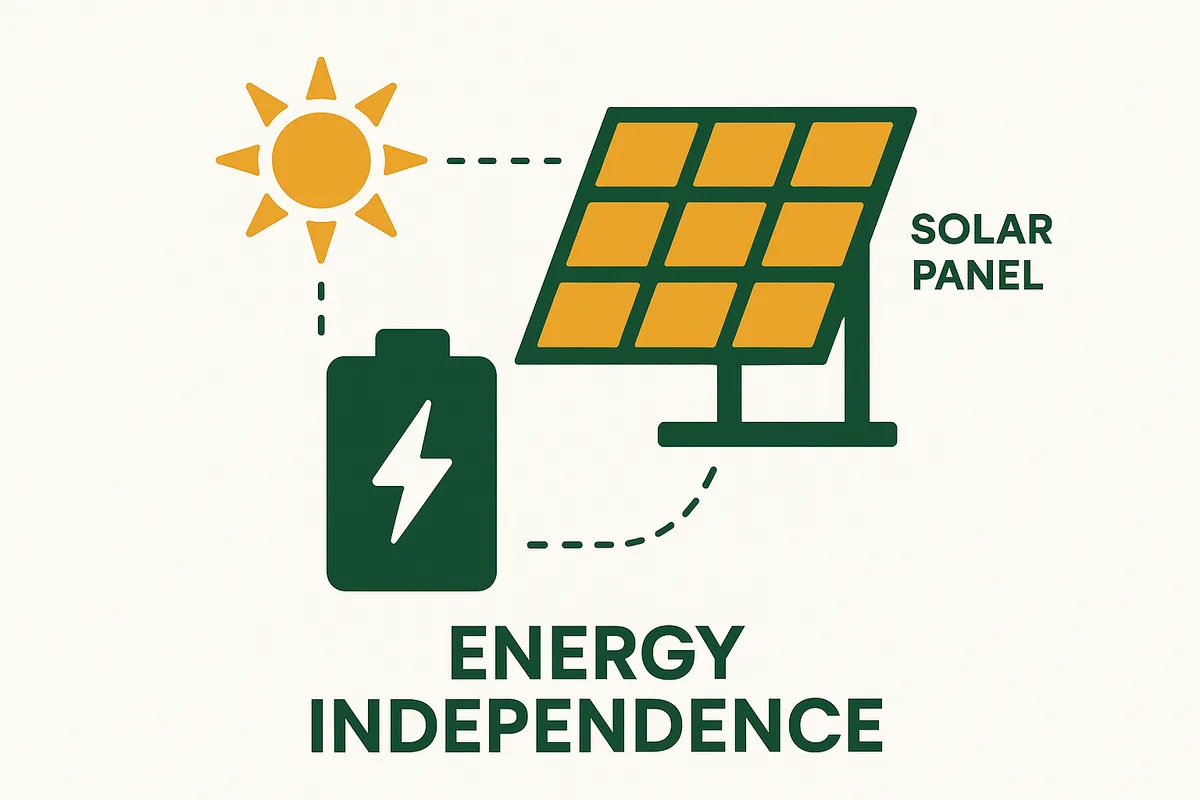 Solar panel and battery providing energy independence from grid