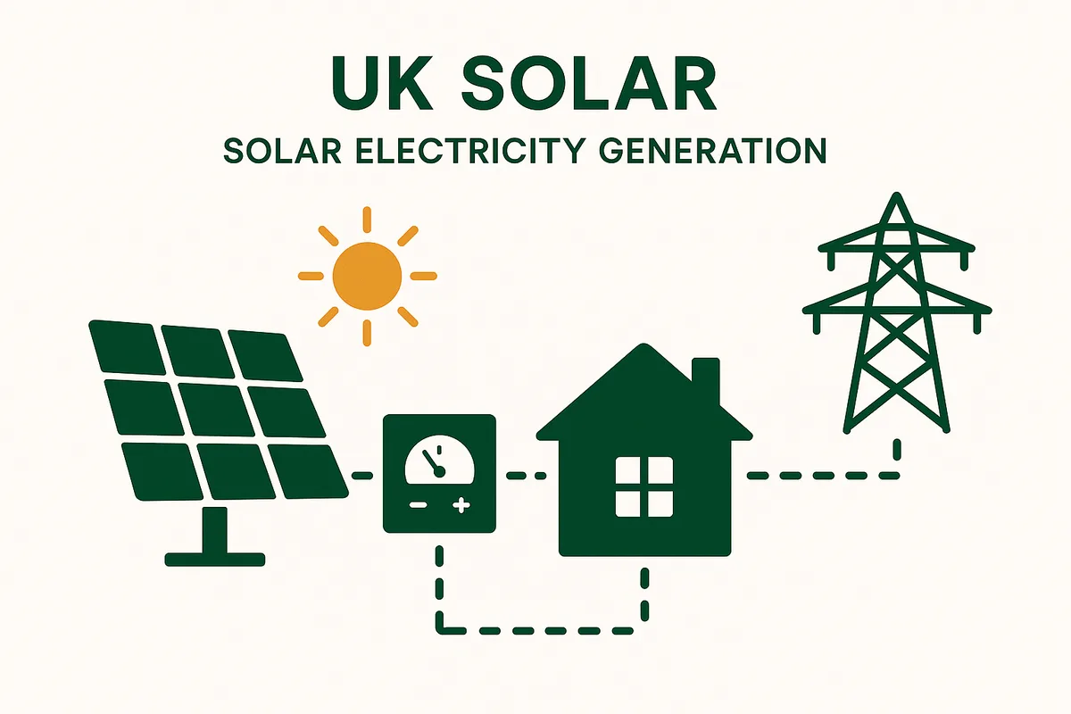 UK solar panel system connected to national electricity grid