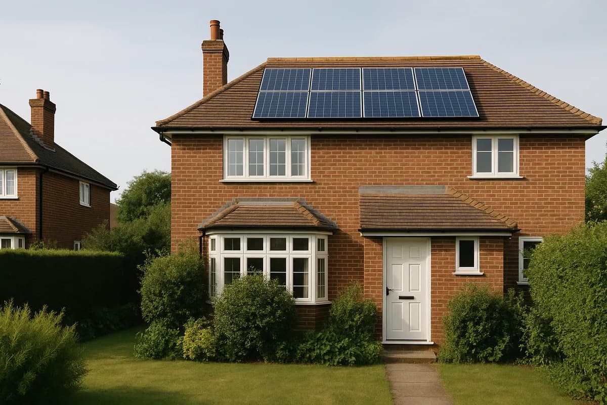 High-efficiency solar panels on a UK detached home with garden