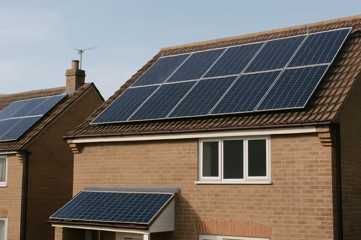 Large monocrystalline solar panel array on UK detached home