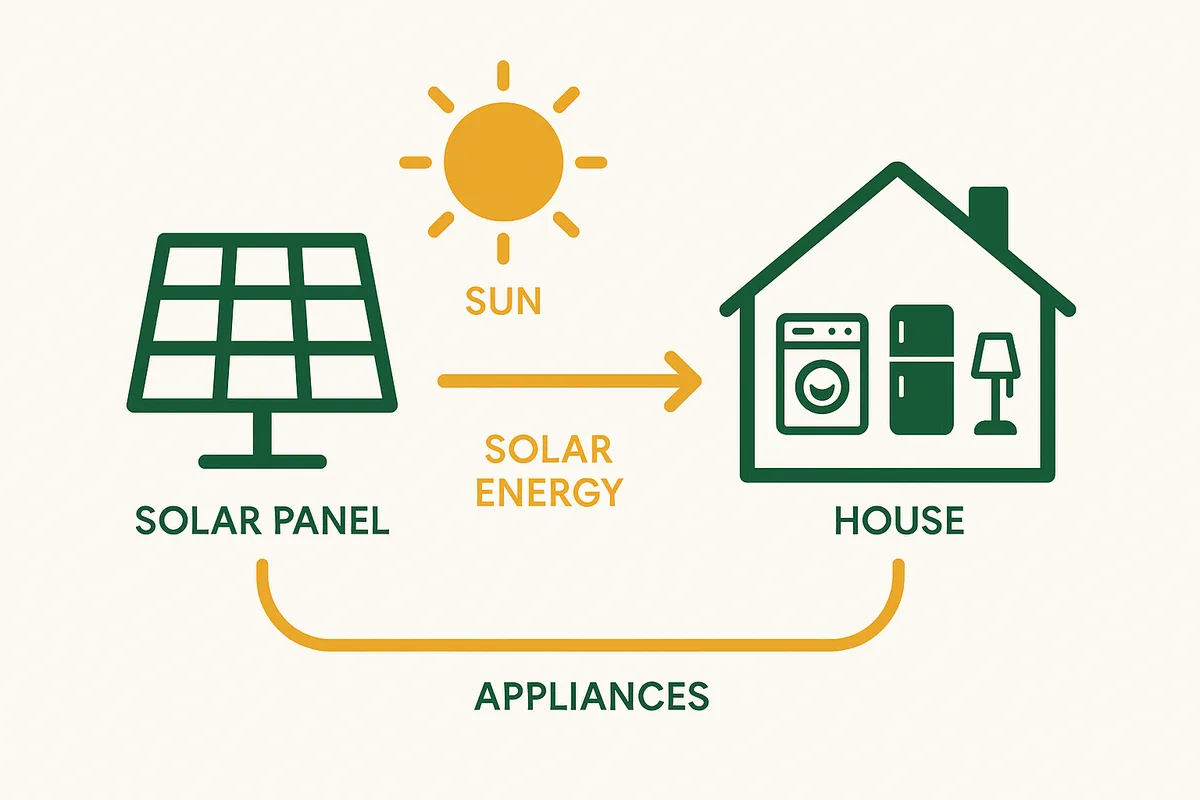 Solar energy powering household appliances through the conversion process