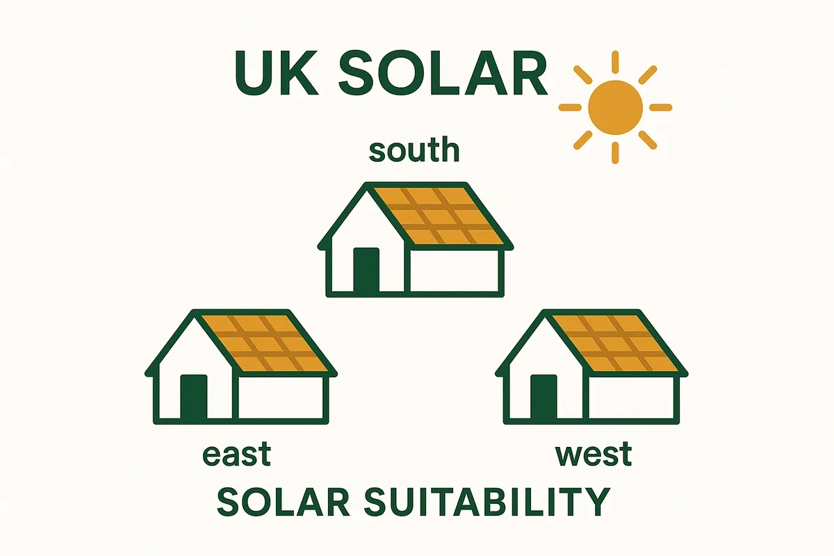 UK solar suitability by roof direction showing south east and west facing performance