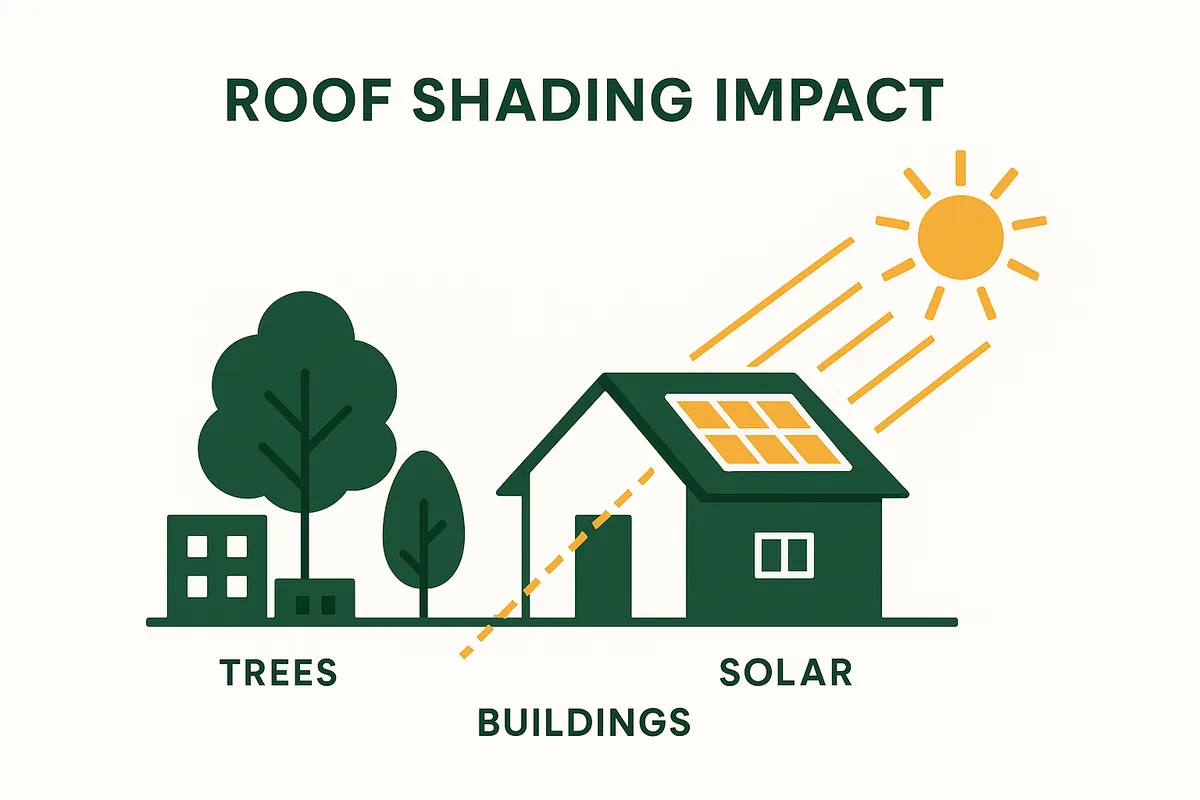 Roof shading impact on solar panel efficiency from trees and buildings