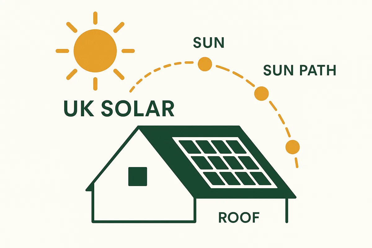 UK solar sun path diagram showing seasonal movement for optimal panel positioning