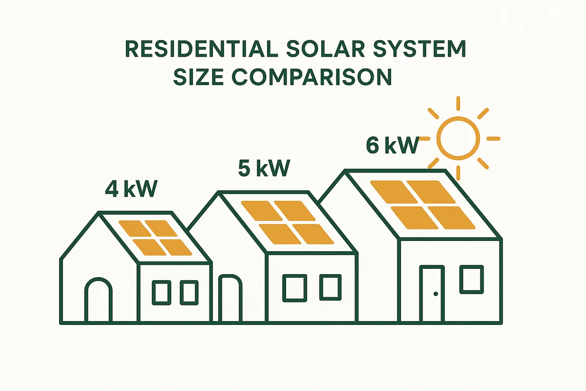 Solar system size comparison showing panel capacity by roof size